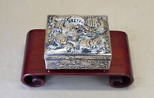 Remarkable Taishō Era Silverplated Box high relief cast dragon repousse & cranes picture