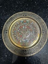 Vintage AZTEC Mexico Brass Style With Enamel Wall Hanging Plate 8 inch picture