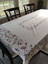 Vintage 1950s Cotton Print Tablecloth Mid Century Long Table Floral 58 x 86 inch picture