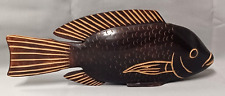 Hand-carved Unique Wooden Fish Tiki Bar Style Fishing Decor 14.5 Inches Ghana picture