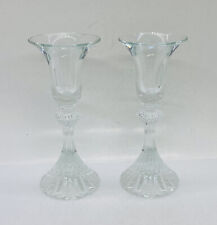 Vintage Abstract Crystal Glass Candle Holder Set Flutes 6.25” Art Decor 35 picture
