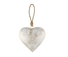 Heart-Shaped Iron Ornament, Large, White, Chirstmas, Valentines Day, 8.5 Inches picture