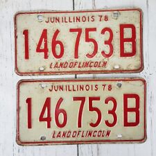 1978 Illinois Land of Lincoln License Plates Pair 146 753 B White Red picture
