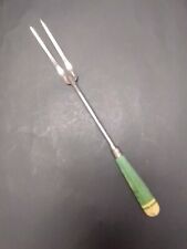 Vintage A&J Long 2 Prong Meat Fork Green Handle as-is Barbecue picture