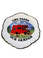 Vintage Nanco ‘God Bless Our Camper’ Decorative Plate Rare Red Camper Van Turtle picture