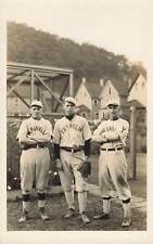 1910s RPPC Baseball Team 3 Players FRANKLIN men GREAT CONTRAST PHOTO Farm school picture