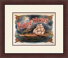 Trade Winds- Clipper Sailing Ship, Cigar Box Label Art Repro1900's Custom Framed picture