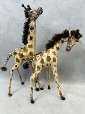 Set Of 2 Antique Miniature Giraffe Victorian Toys Oddity Handmade Fur Taxidermy picture