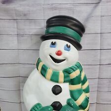 Vtg 1997 Grand Venture Snowman 38” Blow mold black hat green stripe gloves Scarf picture