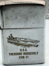Vintage 1988 USS Theodore Roosevelt CVN-71 Double Sided Chrome Zippo Lighter picture