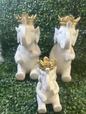 Vintage Lucky Japanese Chinese Set Of 3 White Elephant  Sculpture Resin picture