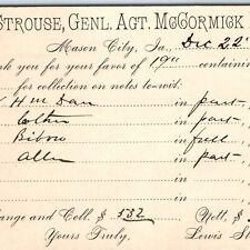 1881 Mason City, IA McCormick Harvesting Machine Invoice Strouse PC Form IH A166 picture