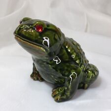 5.5” Vintage Toad, Frog Figurine, Rhinestone Ruby Eyes, Glazed Ceramic❤️ picture