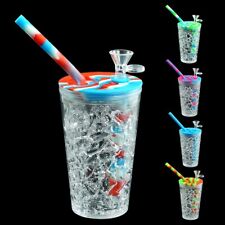 9'' Plastic Frozen Cup Hookah Bong Silicone Lid Shisha Water Pipe W/ Glass Bowl. picture