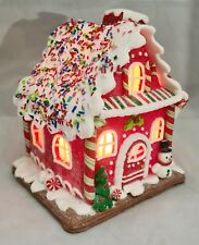 Gingerbread House Candy Stripe Snowman Red LED Light Up Claydough 7