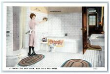 Woman Cleaning The Bath Room With Rid O And Water Cleaner Advertising Postcard picture