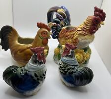 Vintage Ceramic Rooster Lot Kitchen Country Salt & Pepper Shakers, Tea Pot picture