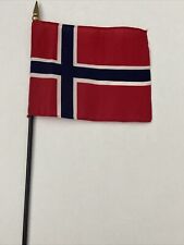New Norway Mini Desk Flag - Black Wood Stick Gold Top 4” X 6” picture