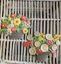 Vintage 1975  Pair  Syroco Flower Basket Wall Plaques picture