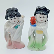 Set of 2 VTG Japan Geisha Girl Kimono Holding Lantern Guitar Porcelain Figurines picture