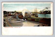 Bangor ME-Maine, Penobscot River, Steam Train, Antique Vintage Souvenir Postcard picture