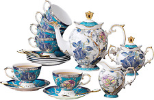 Bone China Tea Sets, Blue and Gold Tea Set for Adults 21 Piece Porcelain Tea Cup picture
