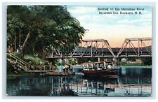Hooksett NH Boating on the Merrimac River Postcard Riverside Inn Bridge picture