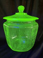 Uranium Glass Cookie Jar With Lid Depression Vaseline Glass 1930s Princess picture