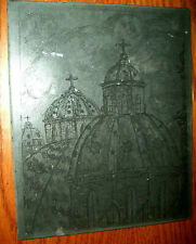 Art Etching Metal Plate Showing Three Gothic Church Spires  5 X 6.5