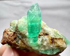 91 Ct Transparent Amazing Top Panjshir Green Emerald Crystals On Matrix @AFG picture