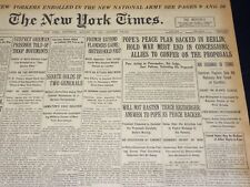 1917 AUGUST 18 NEW YORK TIMES - POPE'S PEACE PLAN BACKED IN BERLIN - NT 8528 picture