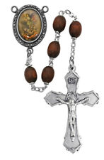 Saint Michael Brown Bead Rosary Catholic Pewter Center And Crucifix 8mm Beads picture