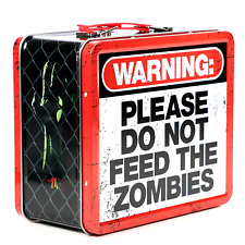 Zombie Warning Please Do Not Feed The Zombies Metal Tin Tote Lunch Box Aquarius picture