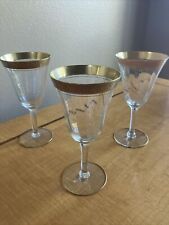 Vintage Tiffin Franciscan Wine Water Glass Rambler Rose Gold Trimmed Set Of 3 picture
