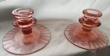 STUNNING Pair of Vintage Pink Etched Depression Glass Candle Holders  picture