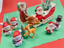 Vintage Ceramic LOT Christmas Santa Sleigh Reindeer Snowmen Figurines (HOMCO?) picture