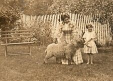 Mother & Daughter with wooly sheep 1920s era RPPC Vintage RP1 picture