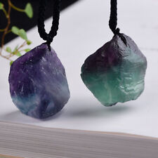 Natural Rainbow Fluorite Quartz Crystal Pendant Charms Healing Gemstone Necklace picture