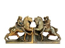 Antique Pair of Homer's Iliad Horseman Pompeian Bronze Bookends w Original Color picture