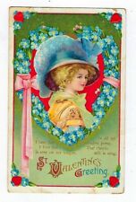 Early 1900's Signed Clapsaddle Valentine Postcard Victorian Lady Forget-Me-Not picture