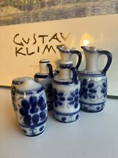 Vintage Porcelana De Monte Saio Condiment Set Blue Flow Creuset Vinager/oil S&P picture