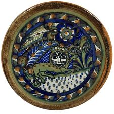 VTG Tonala Folk Art Lion Pottery Plate 6” Xochiquetzel  Mexico Teresa Duran picture