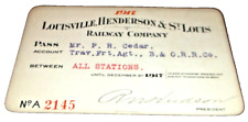 1917 LOUISVILLE HENDERSON & ST. LOUIS RAILWAY EMPLOYEE PASS #2145 L&N picture