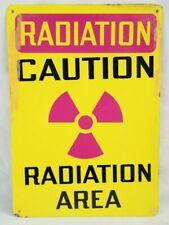 VTG 1960s CAUTION RADIATION AREA  ATOMIC BOMB MISSILE ARMY BASE METAL SIGN picture