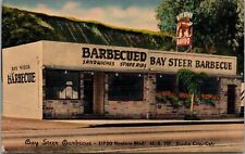 STUDIO CITY CA BAY STEER BBQ BARBECUE RESTAURANT ON US 101 VTG LINEN POSTCARD picture