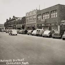 Concordia Kansas Main Street RPPC Postcard 1940s Coca-Cola Sign Automobile K613 picture