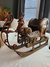 Vintage Hand Crafted German Folk Art Painted Wood & Iron Sleigh Sled picture