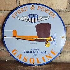 OLD VINTAGE UNION SPEED AND POWER GASOLINE PORCELAIN GAS STATION PUMP SIGN 12