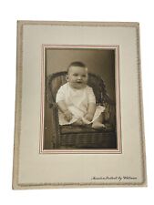 1934 Cabinet Card Portrait of Stuart Baby Boy in a Wicker Chair 4x6 picture