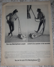 1965 Westinghouse Vintage Print Ad Vacuum Upright Canister Pretty Housewife B&W picture
